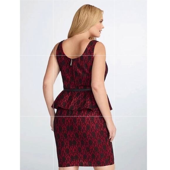 Torrid x Rebel Wilson Red&Black Lace Peplum Sheath Midi Dress Sz.26W - Picture 4 of 15